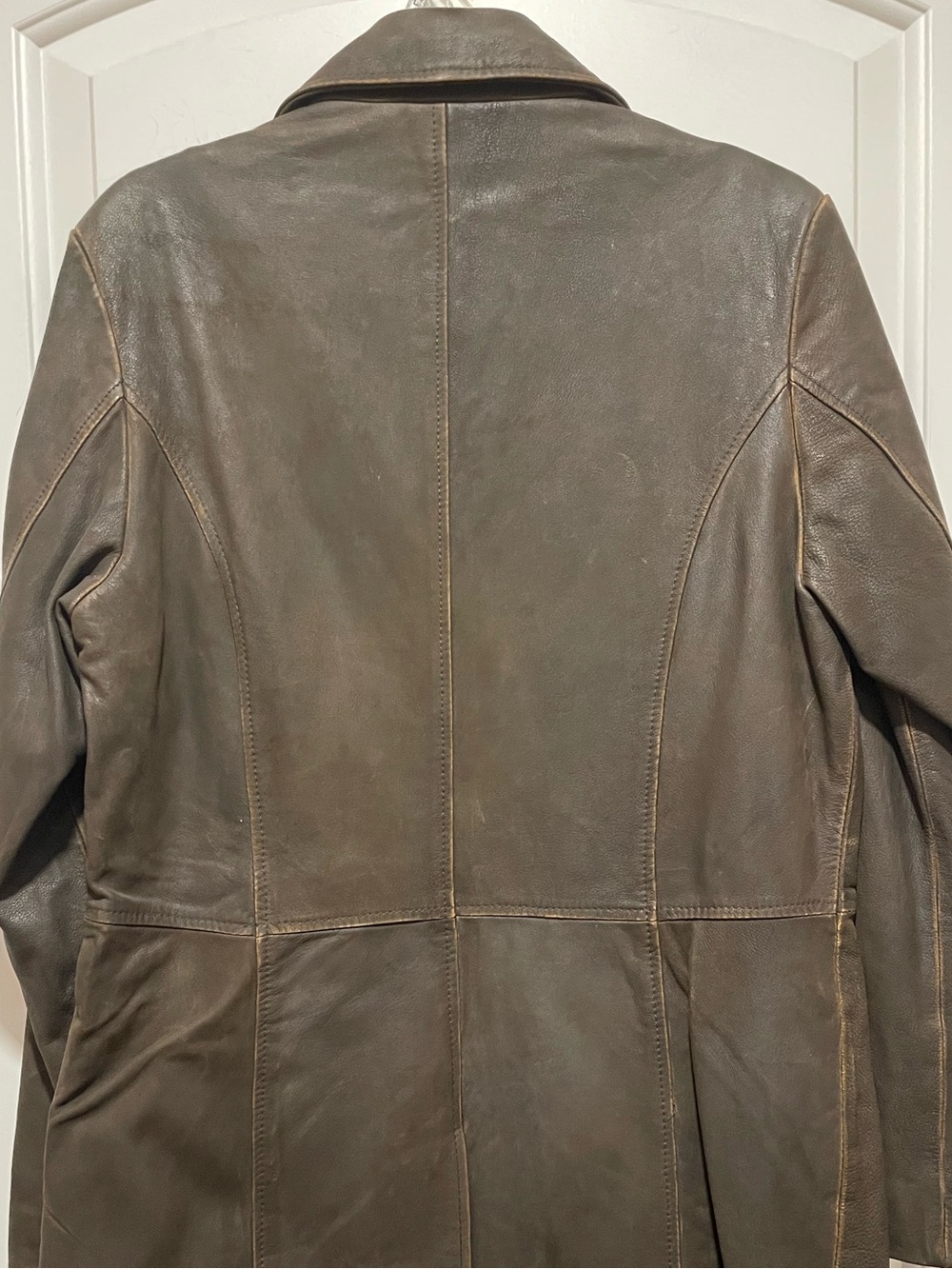 Vintage 90s Isabella Bird Sz M Mid-length Med-Dark Brown Genuine Leather Coat - Picture 6 of 11